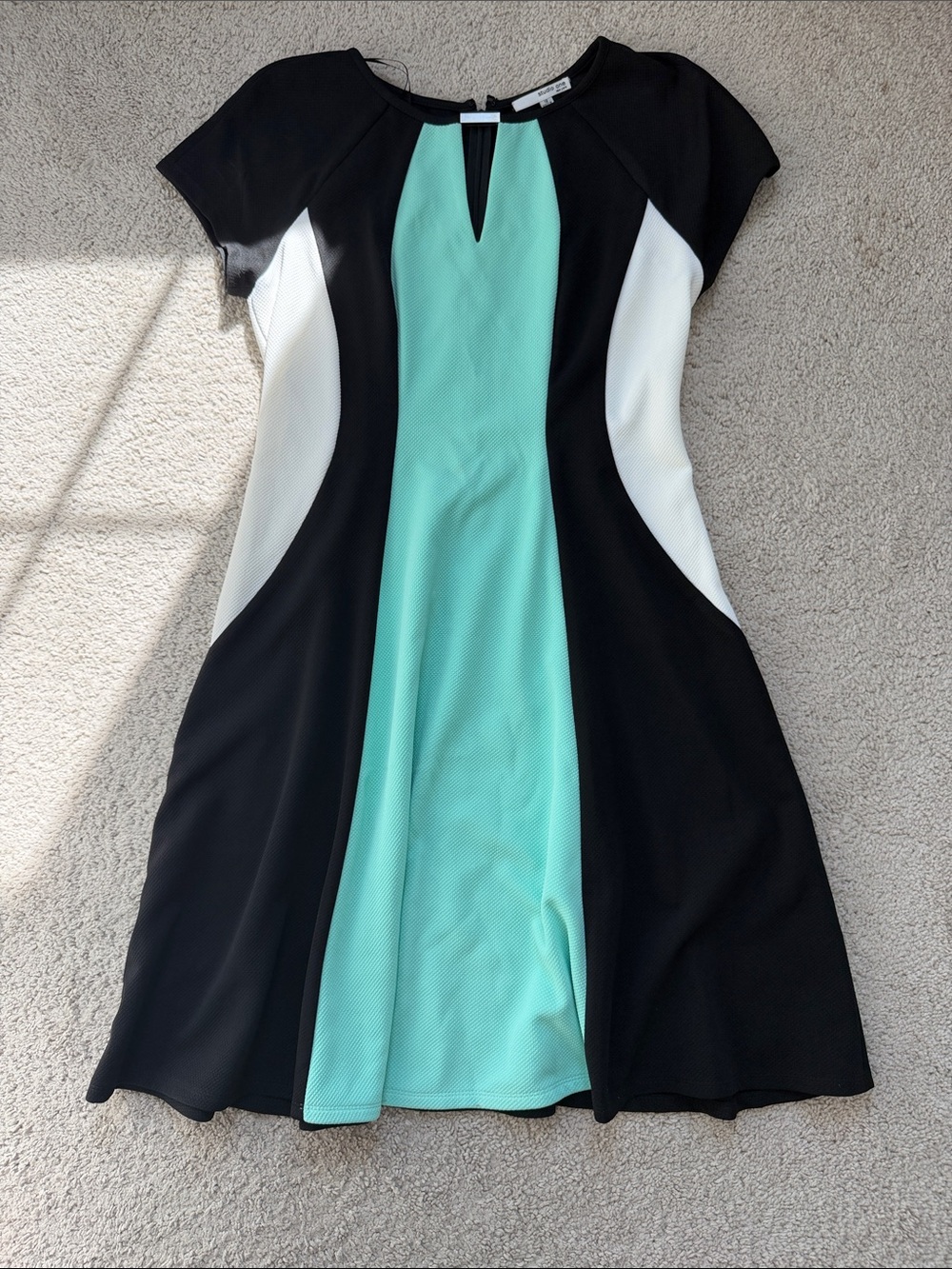 Colorblock Fit-&-Flare Midi Dress in Black, Mint & White